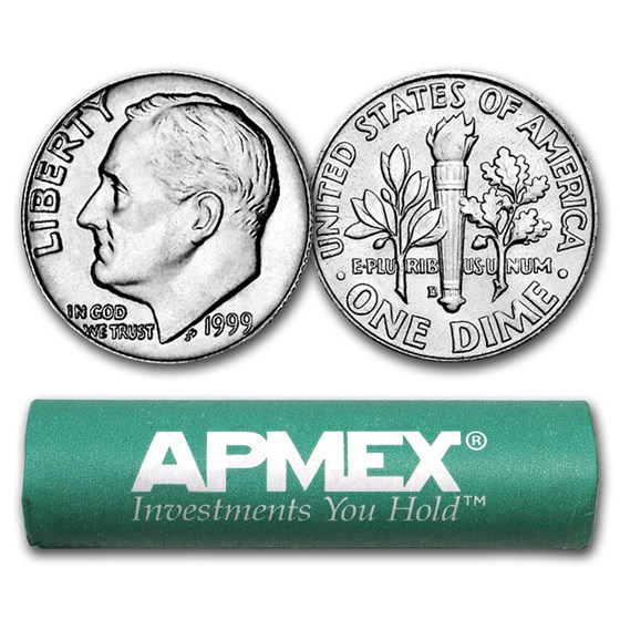 1999-D Roosevelt Dime 50-Coin Roll BU 1999-D Roosevelt Dime 50-Coin Roll BU